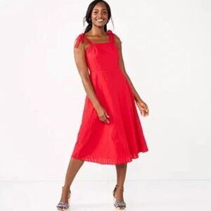 Draper James Bright Red Midi Tie-Shoulder Dress
